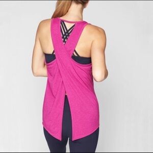 Athleta Essence Tie Back Tank Top In Electric Fuchsia Pink Athletic Workout Top